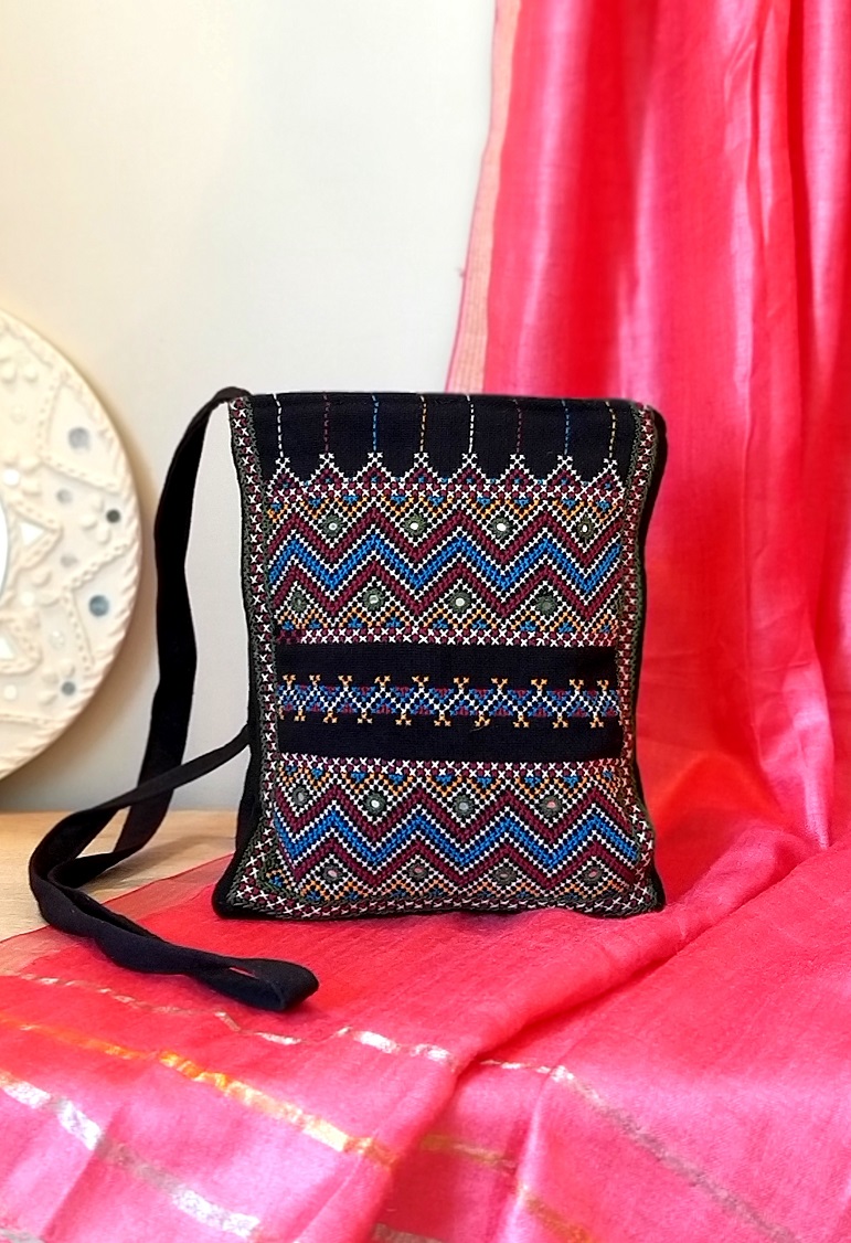 Black Jat Kutch Hand Embroidery Sling Bag